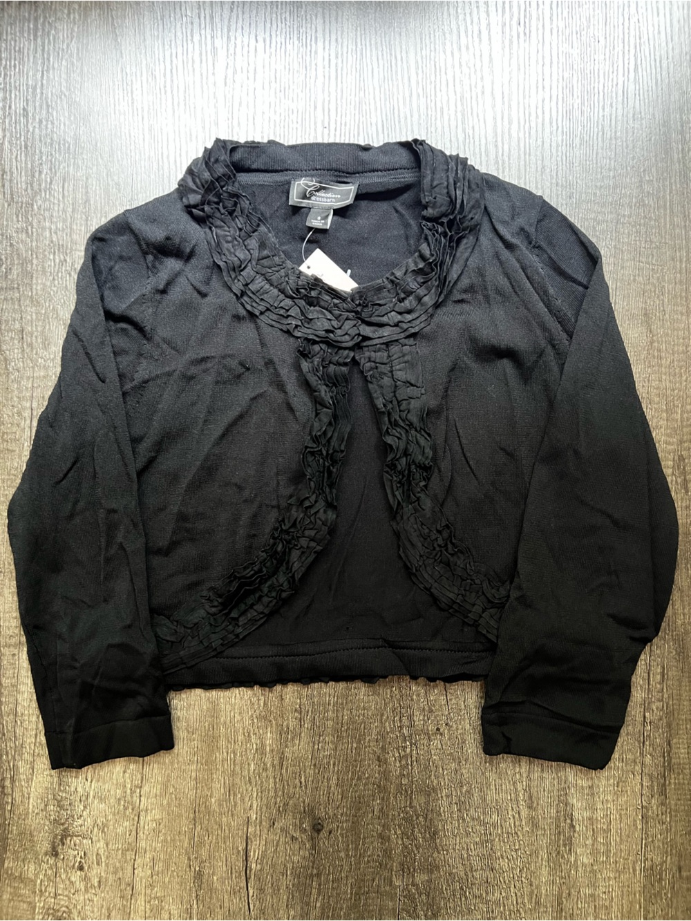 dressbarn Black Ruffled V-Neck Top